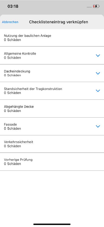 Schäden verknüpfen - Checkliste Auswahl